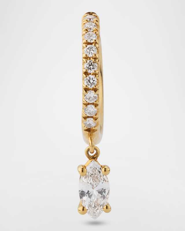 18K Yellow Gold Single Diamond Huggie Earrings with Marquise Diamond Drop